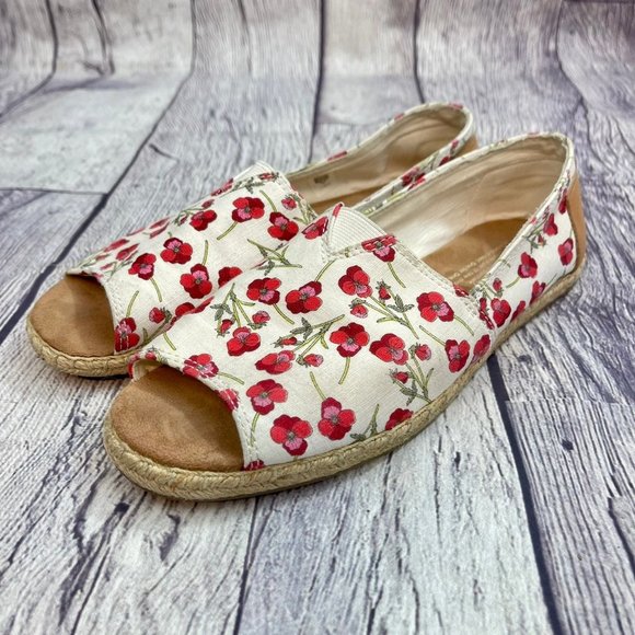 TOMS Espadrilles Red Pansy Floral Print Women's Size 7.5 Slip On Open Toe Sandal - Picture 6 of 12